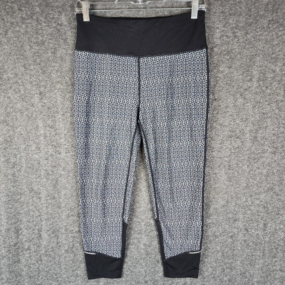 Prana Leggings Womens M Capri Black White Geometric Print Activewear EUC